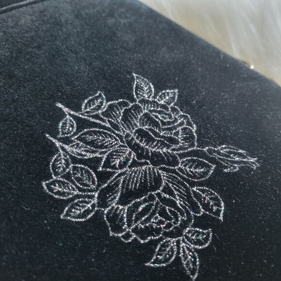 Elegant Black Clutch with Gold Clasp and Silver Roses Print - Picture 9 of 10